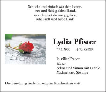 Traueranzeige von Lydia Pfister von vrm-trauer