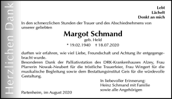 Traueranzeige von Margot Schmand von vrm-trauer