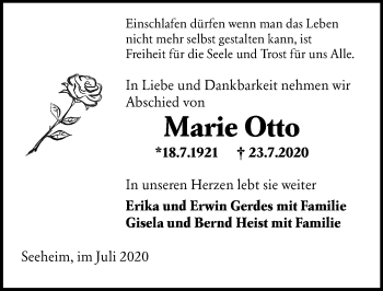Traueranzeige von Marie Otto von vrm-trauer