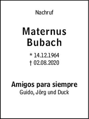 Traueranzeige von Maternus Bubach von vrm-trauer