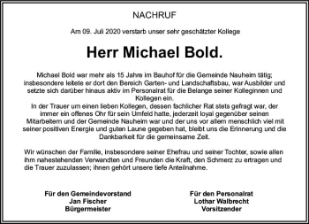 Traueranzeige von Michael Bold von vrm-trauer