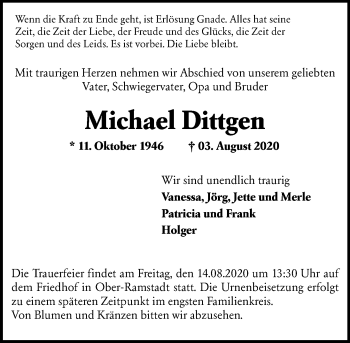 Traueranzeige von Michael Dittgen von vrm-trauer