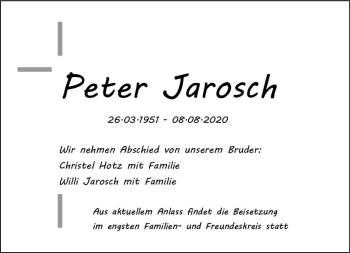 Traueranzeige von Peter Jarosch von vrm-trauer