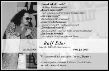 Traueranzeige von Ralf Eder von vrm-trauer