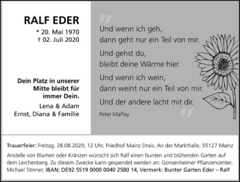 Traueranzeige von Ralf Eder von vrm-trauer