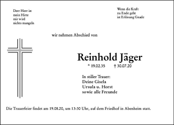 Traueranzeige von Reinhold Jäger von vrm-trauer