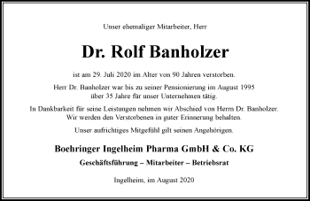 Traueranzeige von Rolf Banholzer von vrm-trauer
