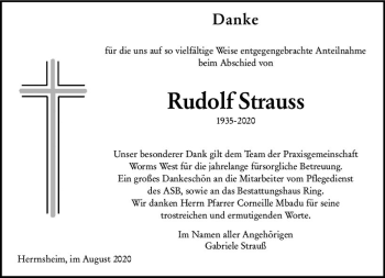 Traueranzeige von Rudolf Strauss von vrm-trauer