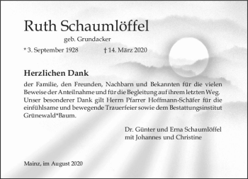 Traueranzeige von Ruth Schaumlöffel von vrm-trauer
