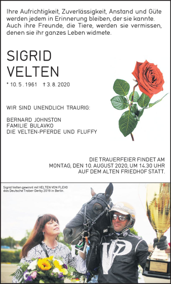 Traueranzeige von Sigrid Velten von vrm-trauer