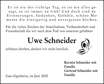 Traueranzeige von Uwe Schneider von vrm-trauer