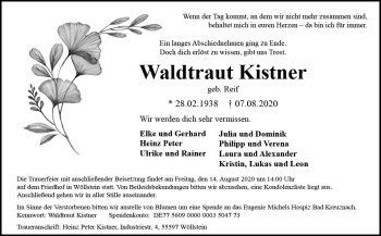Traueranzeige von Waldtraut Kistner von vrm-trauer
