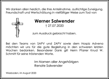 Traueranzeige von Werner Salwender von vrm-trauer