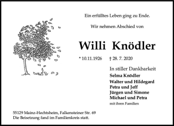 Traueranzeige von Willi Knödler von vrm-trauer