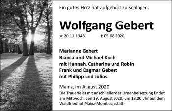 Traueranzeige von Wolfgang Gebert von vrm-trauer