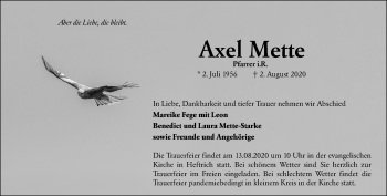 Traueranzeige von Axel Mette von vrm-trauer