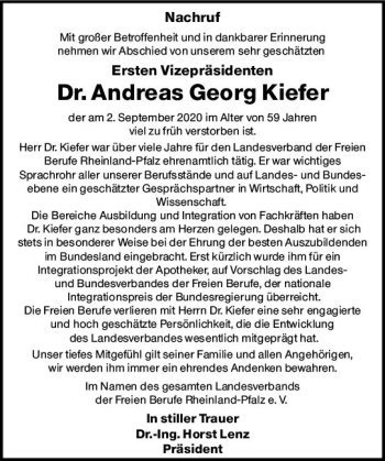 Traueranzeige von Andreas Georg Kiefer von vrm-trauer