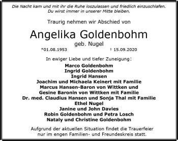 Traueranzeige von Angelika Goldenbohm von vrm-trauer