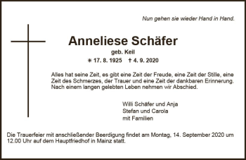 Traueranzeige von Anneliese Schäfer von vrm-trauer