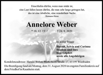 Traueranzeige von Annelore Weber von vrm-trauer
