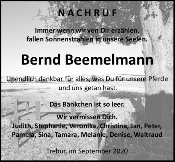 Traueranzeige von Bernd Beemelmann von vrm-trauer