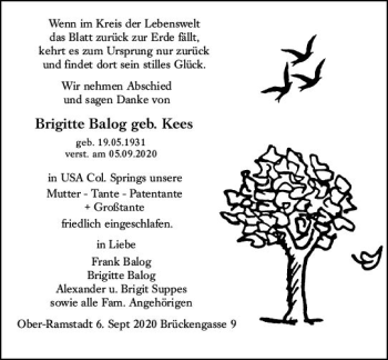 Traueranzeige von Brigitte Balog von vrm-trauer