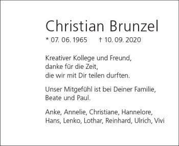 Traueranzeige von Christian Brunzel von vrm-trauer