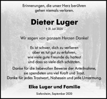 Traueranzeige von Dieter Luger von vrm-trauer