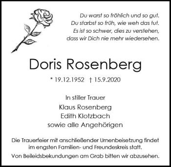 Traueranzeige von Doris Rosenberg von vrm-trauer