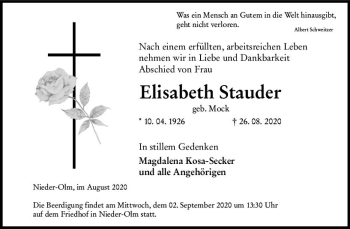 Traueranzeige von Elisabeth Stauder von vrm-trauer