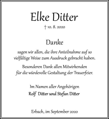 Traueranzeige von Elke Ditter von vrm-trauer