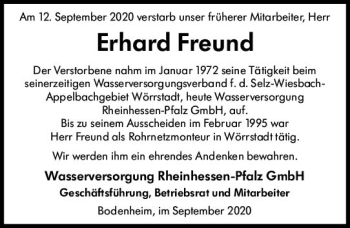 Traueranzeige von Erhard Freund von vrm-trauer