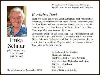 Traueranzeige von Erika Schur von vrm-trauer