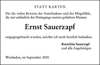 Traueranzeige von Ernst Sauerzapf von vrm-trauer