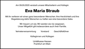 Traueranzeige von Eva Maria Straub von vrm-trauer
