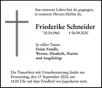 Traueranzeige von Friederike Schneider von vrm-trauer