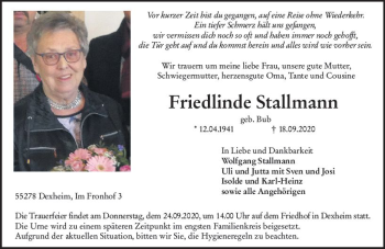 Traueranzeige von Friedlinde Stallmann von vrm-trauer