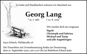 Traueranzeige von Georg Lang von vrm-trauer