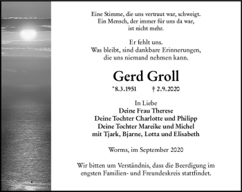 Traueranzeige von Gerd Groll von vrm-trauer