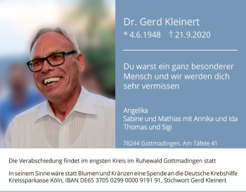 Traueranzeige von Gerd Kleinem von vrm-trauer