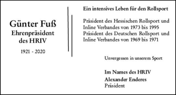 Traueranzeige von Günter Fuß von vrm-trauer