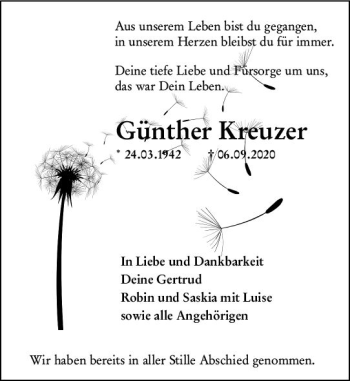 Traueranzeige von Günther Kreuzer von vrm-trauer