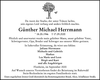 Traueranzeige von Günther Michael Herrmann von vrm-trauer