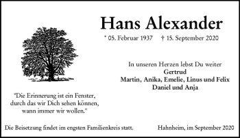 Traueranzeige von Hans Alexander von vrm-trauer