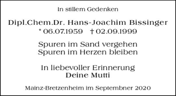 Traueranzeige von Hans-Joachim Bissinger von vrm-trauer