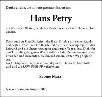 Traueranzeige von Hans Petry von vrm-trauer