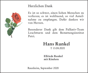 Traueranzeige von Hans Runkel von vrm-trauer