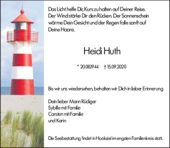 Traueranzeige von Heidi Huth von vrm-trauer