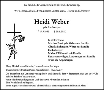 Traueranzeige von Heidi Weber von vrm-trauer