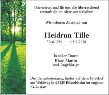 Traueranzeige von Heidrun Tille von vrm-trauer
